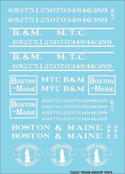 Railroad Decal Set -- Boston & Maine - MTC Roadname Set (white), N, Tichy Train Group 10415N