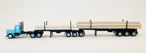 Peterbilt Super-B Tractor w/Log Trailer & Load - Assembled -- Light Blue, Black, HO, Herpa Models 6613