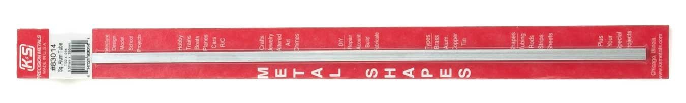 Square Aluminum Tube - 12` 30cm Long -- 7/32` 5.56mm OD .014` .36mm Thick Wall, All Scales, K & S Engineering 83014
