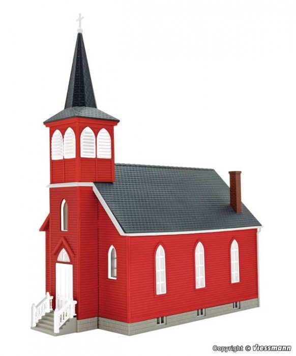 Cottage Grove Church with LED Lights -- Kit - 17.8 x 9.4 x 20.6cm, HO, Kibri 38845