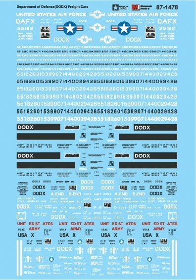 Railroad Decal Set -- Department of Defense DODX Freight Cars, HO, Microscale Industries Inc 871478