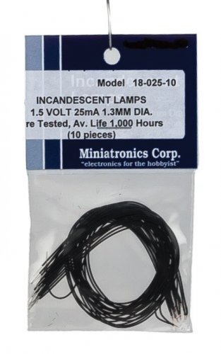 Micro Miniature Lamps 1.5V 25mA 1.2mm Diameter - Clear -- Package of 10, All Scales, Miniatronics Corp. 1802510