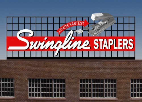 Swingline Staplers Animated Neon Billboard -- Large for HO & O Scales - 6-7/8 x 2-11/1, All Scales, Micro Structures 883401