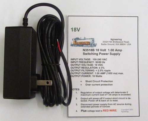 Switching Power Supply -- 18V 1A, All Scales, Ngineering N3518B