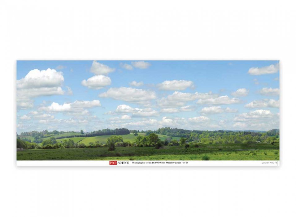 Backscene Photographic Background 95 x 13′ 240 x 33.3cm -- Water Meadow, All Scales, Peco SKP05