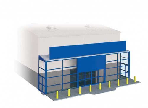 Supermarket Facade/Front Entrance - Wills -- Fits Concrete Industrial/Retail Building Made Using 552-SSM30, HO, Peco SSM310