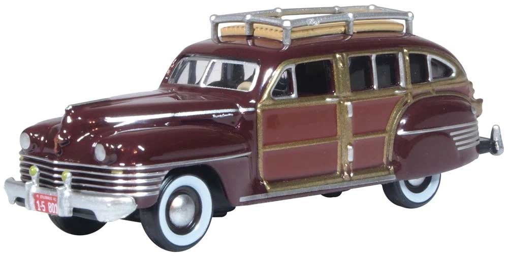1942 Chrysler Town and Country Station Wagon - Assembled -- Regal Maroon Woody, HO, Oxford Diecast 87CB42001
