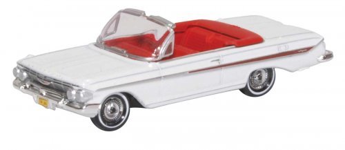 1961 Chevy Impala Convertible - Assembled -- White, Roman Red, HO, Oxford Diecast 87CI61003