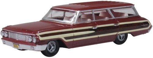 1964 Ford Country Sedan Station Wagon - Assembled -- Vintage Burgundy (Wood Panel), HO, Oxford Diecast 87FC64003