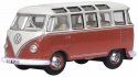 1951 Volkswagen T1 Samba Passenger Van - Assembled -- Sealing Wax Red, Beige Gray, N, Oxford Diecast NVWS001