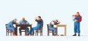 US Railway Personnel on Break -- 5 Workers w/Tables & Chairs, HO, Preiser Kg 10601