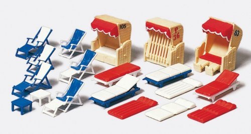 Accessories -- Beach Chairs, Lounges & Huts pkg(18), HO, Preiser Kg 17308