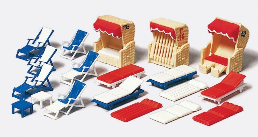 Accessories -- Beach Chairs, Lounges & Huts pkg(18), HO, Preiser Kg 17308