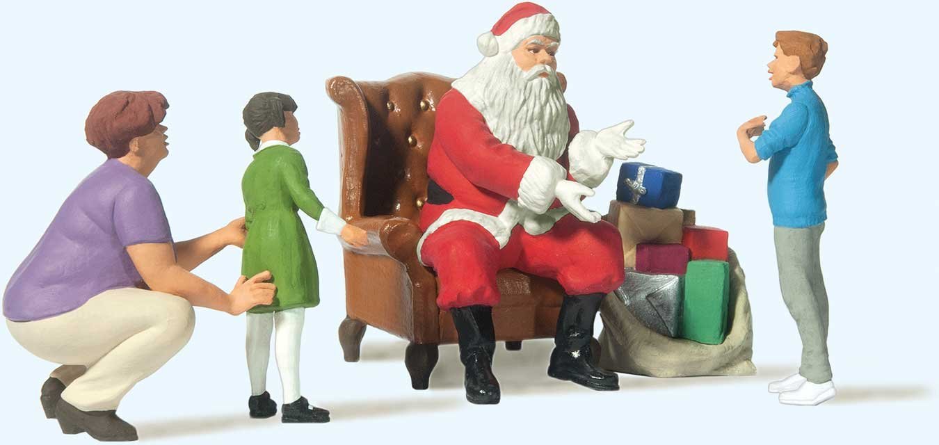 Santa Claus-Father Christmas in Chair, Mother with 3 Children, G, Preiser Kg 44931