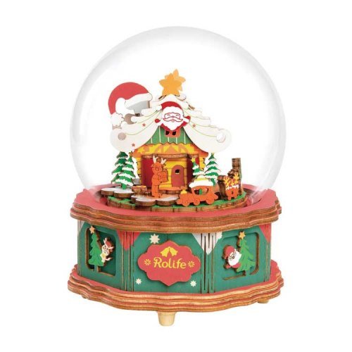 Rolife Christmas Town Music Box AM46 - Kit -- Working 3-D Laser-Cut Wood Puzzle, All Scales, Robotime AM46