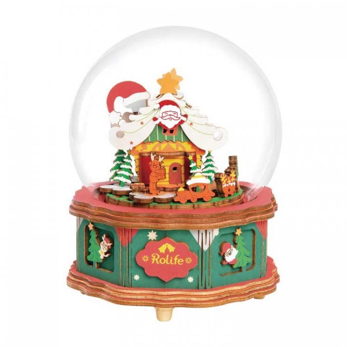 Rolife Christmas Town Music Box AM46 - Kit -- Working 3-D Laser-Cut Wood Puzzle, All Scales, Robotime AM46