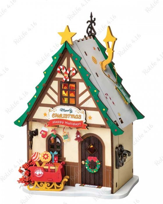 Rolife Twinkling Christmas House DS036 -- 3-D Laser-Cut Wood Puzzle, All Scales, Robotime DS036