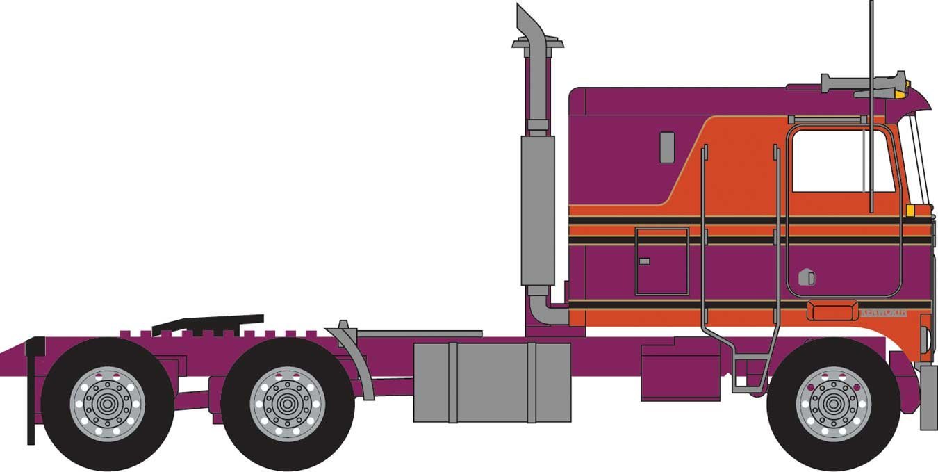 1970s Kenworth K100 Salem Tractor w/VIT Flat-Top Sleeper Cab - Assembled -- Burgundy, Orange, N, Trainworx Inc 41053