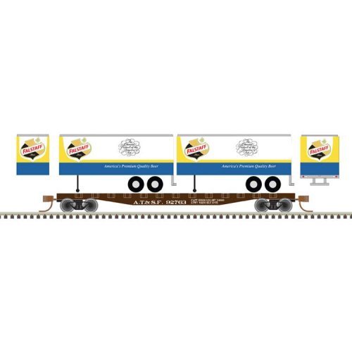 50` Piggyback Flatcar w/Two 24` Trailers - Ready to Run -- Santa Fe 95763 (Falstaff Trailers white, b, N, Trainman 50006506