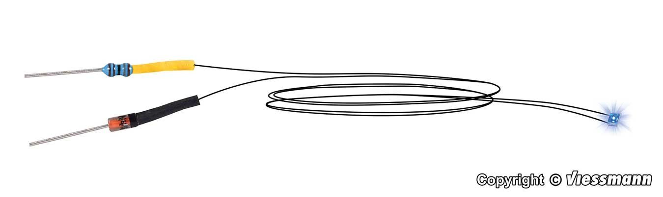 LED with Wire, Dropping Resistor and Diode -- Blue pkg(5), All Scales, Viessmann Modellspielwaren 3564