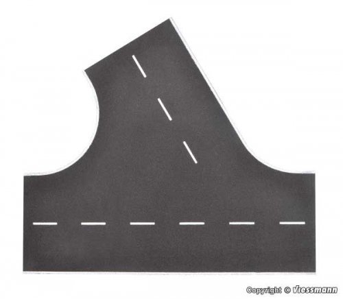 Weathered Asphalt Street 60-Degree Intersection - Stone Art -- 8-11/16 x 7-11/16′ 22 x 19.5cm, HO, Vollmer Gmbh 48264