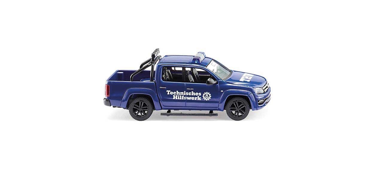 2010 Volkswagen Amarok Crew-Cab Pickup Truck - Assembled -- THW (blue, white, German Lettering), HO, Wiking 31145