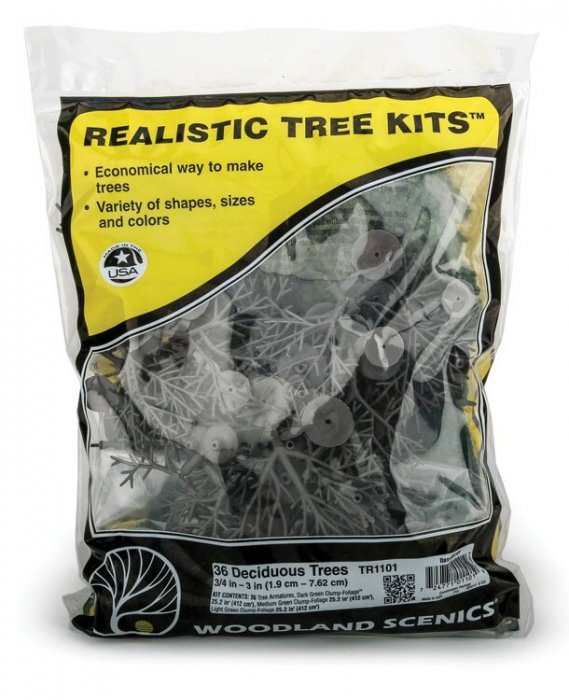 Realistic Trees Kits(TM) - Green Deciduous -- Mixed Green - 3/4 to 3′ 1.9 to 7.6cm Tall, All Scales, Woodland Scenics 1101