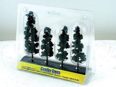 Scene-A-Rama(TM) Diorama Trees -- Conifer Trees pkg(4) - 4 to 5-1/2′ 10.2 to 14cm Tall, HO, Woodland Scenics 4151