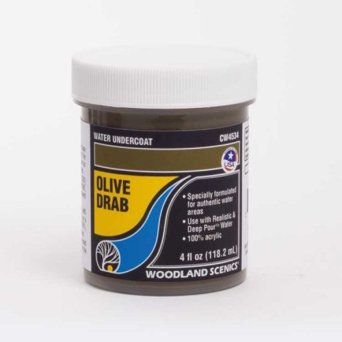 Water Undercoat - Water System - 4oz 118mL -- Olive Drab, All Scales, Woodland Scenics 4534