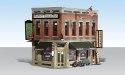 Corner Emporium - Built-&-Ready Landmark Structures(R) -- Assembled - 4-3/16 x 2-3/4′ 10.6 x 7c, HO, Woodland Scenics 5024