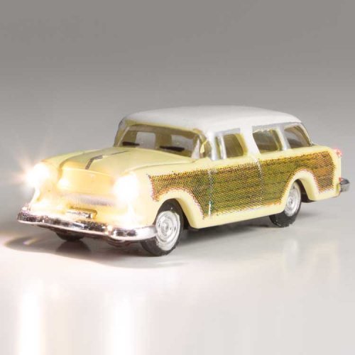 Station Wagon - Just Plug(R) Lighted Vehicle -- Yellow with Wood Sides, N, Woodland Scenics 5619