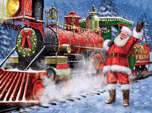 Santa`s All Aboard Jigsaw Puzzle -- 1000 Pieces - 20 x 27` 50.8 x 68.8cm, All Scales, Train Enthusiast Vendors 42040