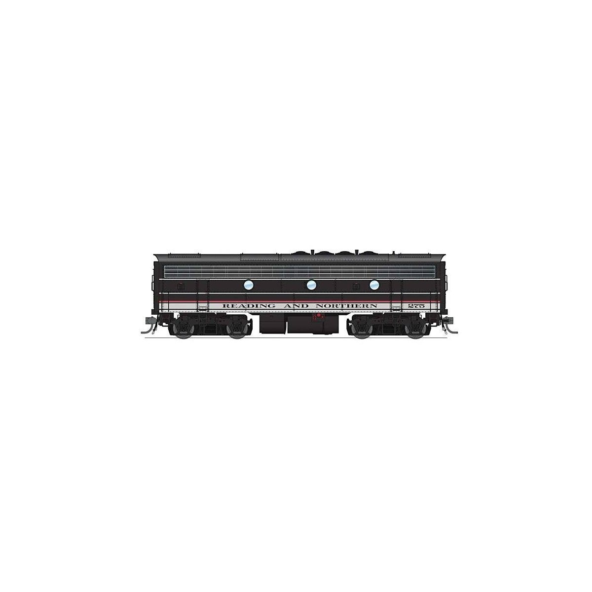 EMD F7B - Standard DC - Stealth -- Reading & Northern 275 (2020s Excursion Scheme, black, white, red), HO, Broadway Limited Impo