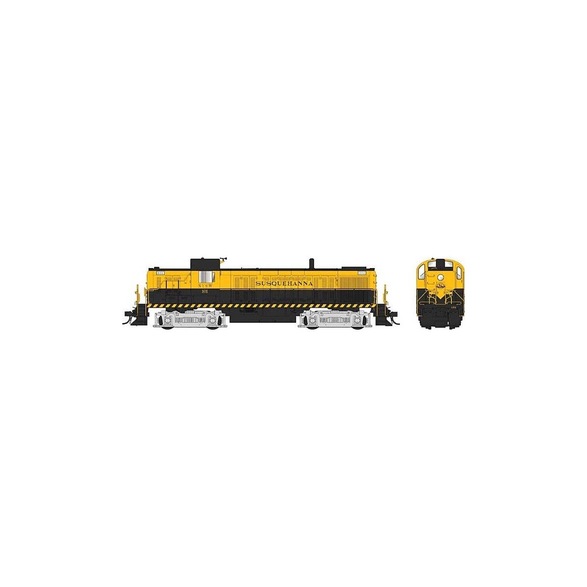 Alco RS3 Phase 1 - Standard DC -- New York Susquehanna & Western 101 (yellow, black), HO, Bowser Manufacturing Co. 25609