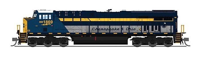 GE ES44AC GEVO - Standard DC - Stealth -- CSX 1869 (Chesapeake & Ohio Heritage, blue, gray, yellow), N, Broadway Limited Imports