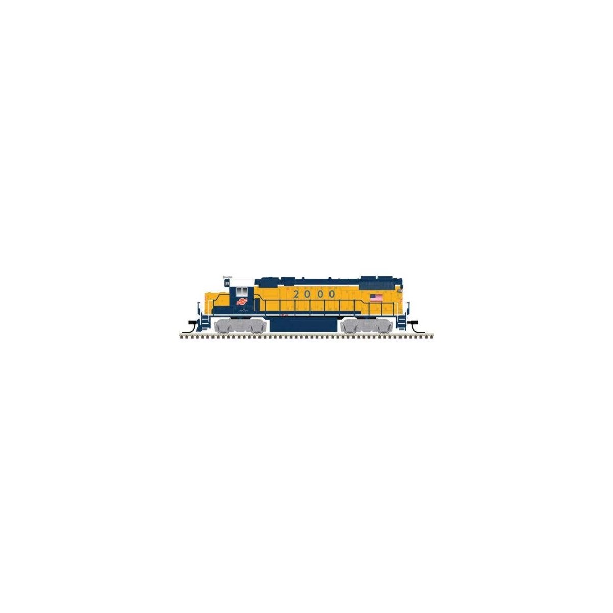 EMD GP38-2 Low Nose - Standard DC - Master Silver -- Alton & Southern 2001 (yellow, blue), N, Atlas Model Railroad Co. 40006211