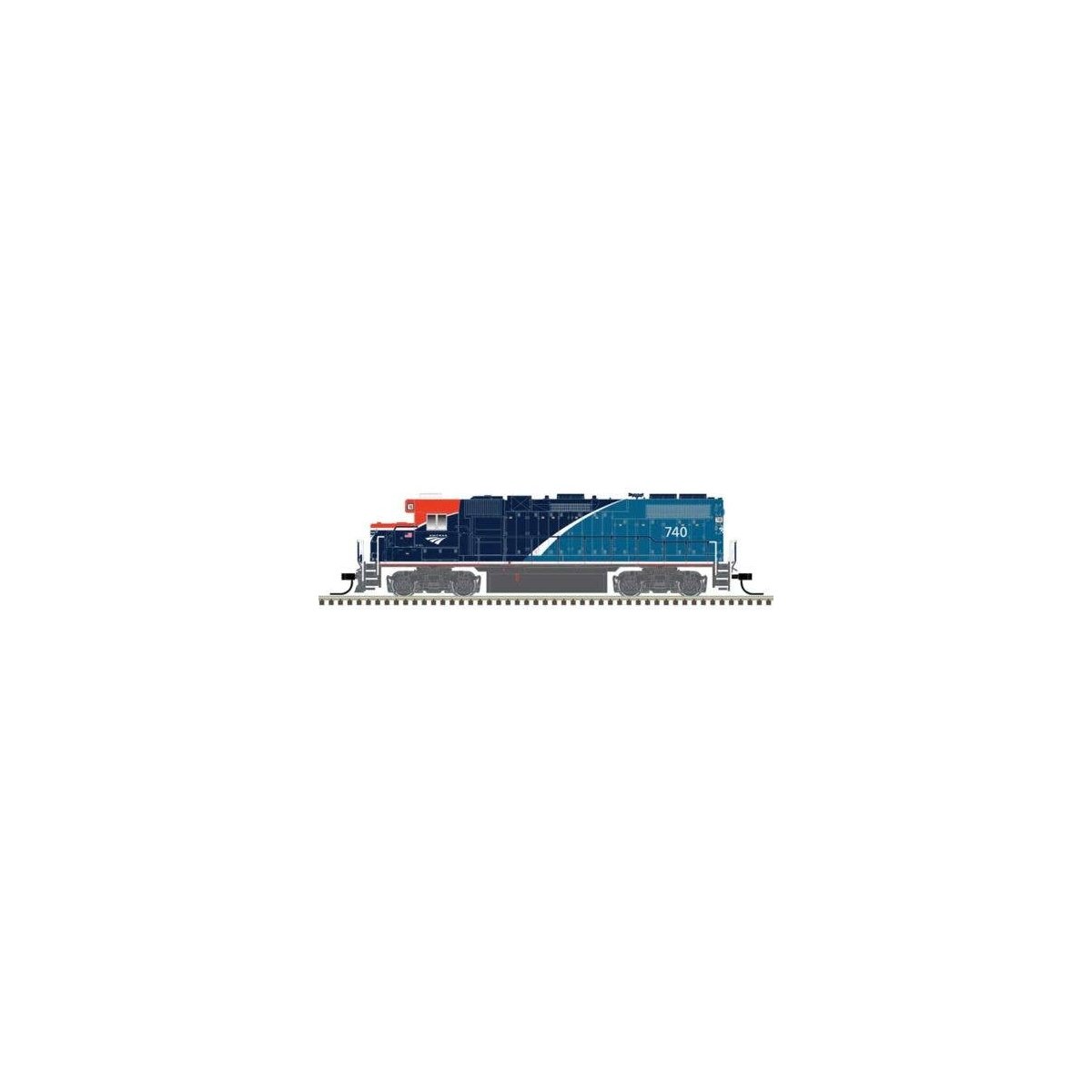 EMD GP38-2 Low Nose - Standard DC - Master Silver -- Amtrak 740 (Phase VII, blue, red, white), N, Atlas Model Railroad Co. 40006