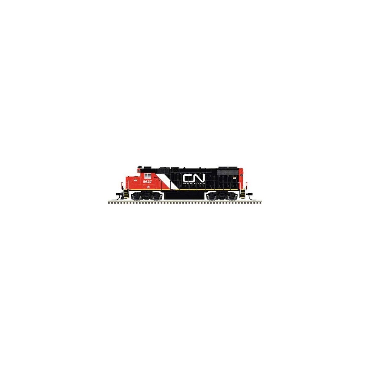 EMD GP38-2 Low Nose - Standard DC - Master Silver -- Canadian National IC 9627 (black, red, white, Website Noodle Logo), N, Atla