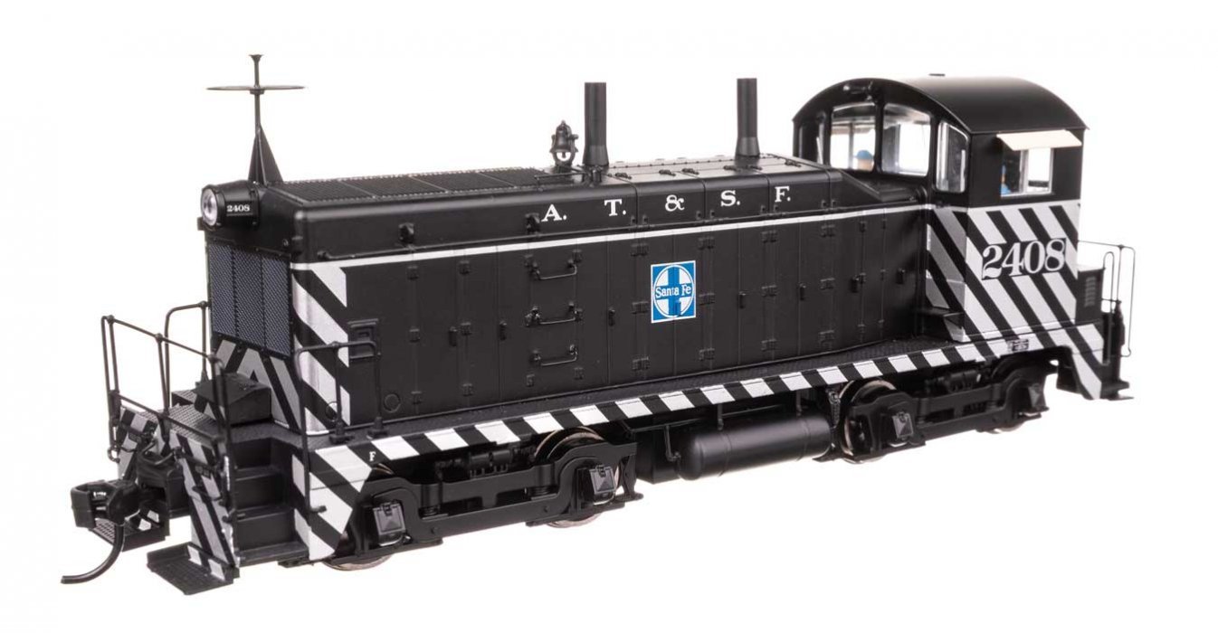 EMD NW2 - LokSound 5 Sound and DCC -- Atchison, Topeka & Santa Fe 2408 (A. T. & S. F. black, white, HO, WalthersProto 43501
