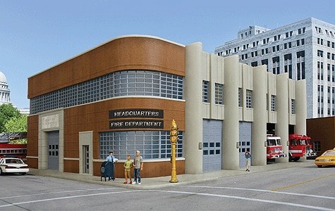 Fire Department Headquarters -- Kit - 9-1/8 x 11-13/16 x 5-5/8′ 23.5 x 30 x 14.3cm, HO, Walthers Cornerstone 3765