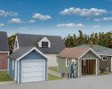 Single-Car Garage pkg(2) -- Kit - Each: 2-5/8 x 1-5/8 x 1-11/16′ 6.6 x 4 x 4.1cm, HO, Walthers Cornerstone 3796