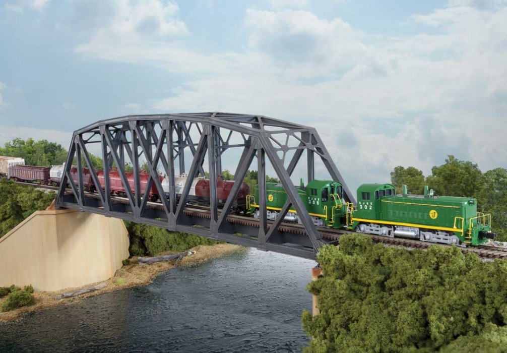 Single-Track Arched Pratt Truss Bridge -- Kit - 14-3/32 x 2 x 3-1/2′ 35.7 x 5 x 8.8cm, N, Walthers Cornerstone 3870