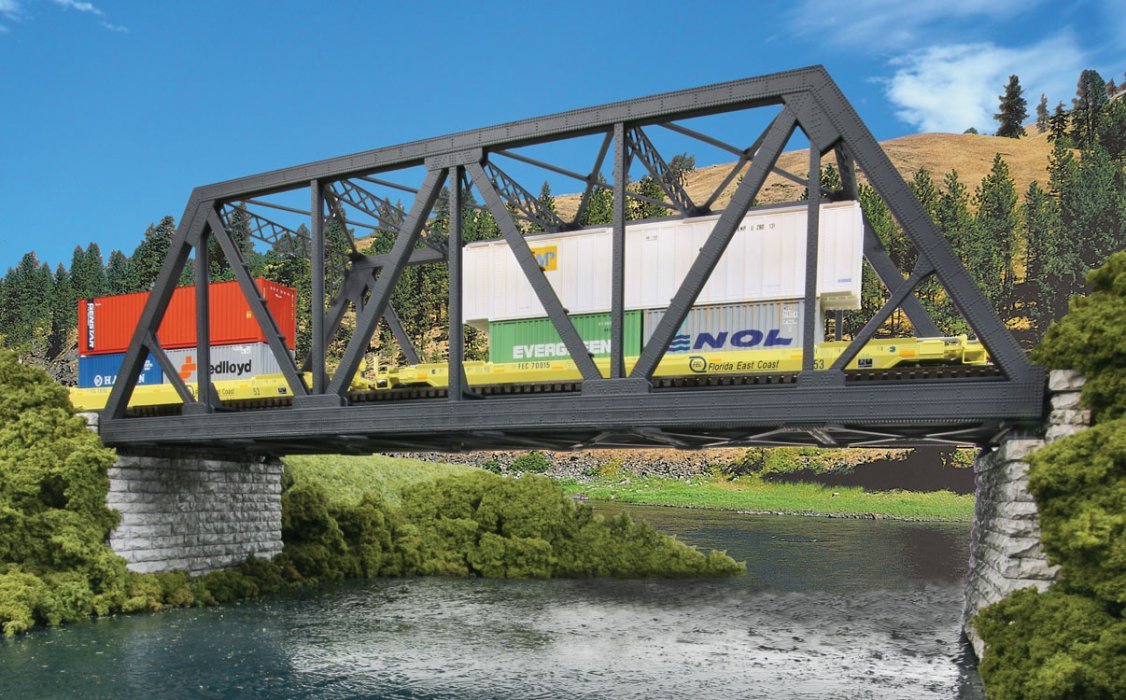 Modernized Double-Track Railroad Truss Bridge -- Kit - 15 x 5 x 4-1/2′ 38.1 x 12.7 x 11.4cm, HO, Walthers Cornerstone 4510