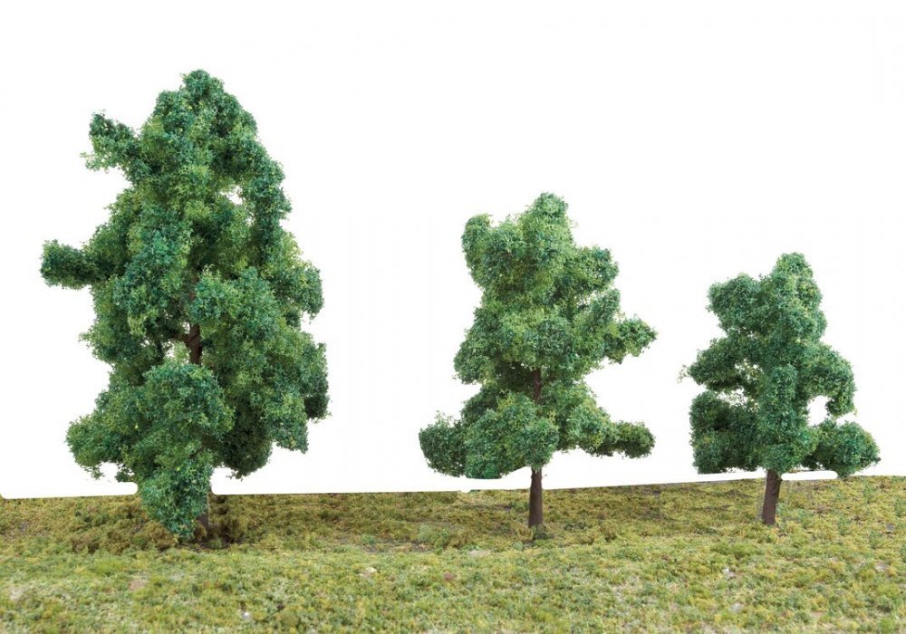Summer Trees pkg(10) -- 3-3/8 to 5-1/2′ 8 to 14cm (Includes Pin Base), All Scales, Walthers SceneMaster 1184