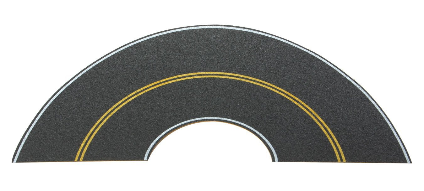 Flexible Self-Adhesive Paved Roadway -- Vintage and Modern Curves (solid double yellow cente, HO, Walthers SceneMaster 1253