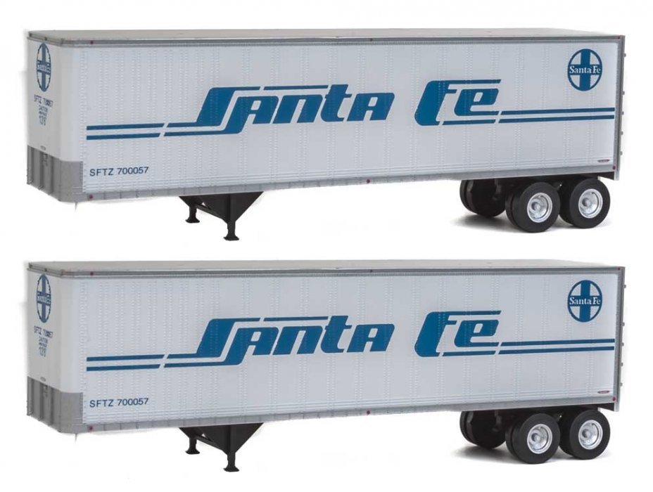 40′ Trailmobile Trailer 2-Pack - Assembled -- Santa Fe (white, blue), HO, Walthers SceneMaster 2501