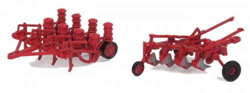 Farm Plow and Planter - Assembled -- Red, HO, Walthers SceneMaster 4162