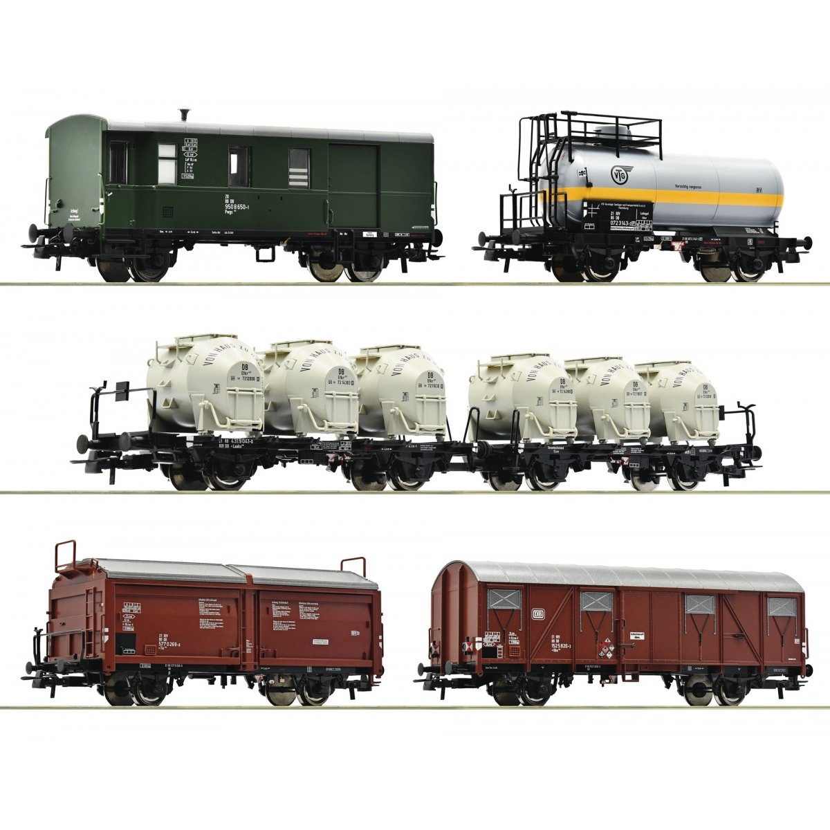 Goods train -- Güterzug -- 5-piece set - DB - HO - Roco Fleischmann 6600018