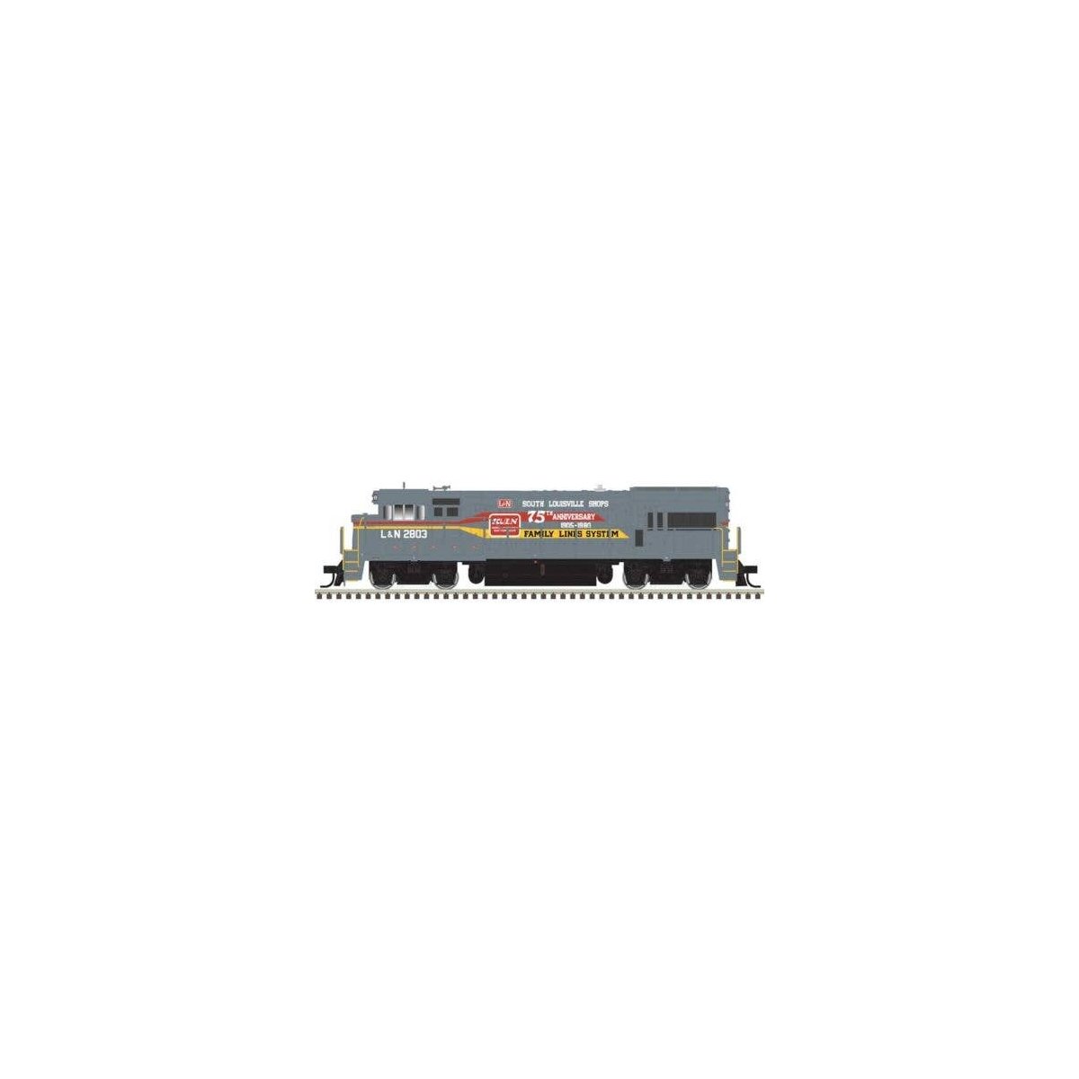 GE U23B - Standard DC - Master Silver -- Family Lines L&N 2803 (gray, yellow, red, South Louisville Shops 75th), N, Atlas Model 