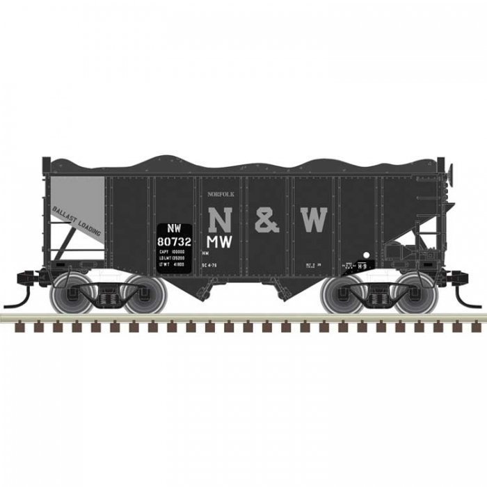 55-Ton Fishbelly Hopper with Load - Ready to Run -- Norfolk & Western 80725 (MOW, bla, N, Atlas Model Railroad Co. 50007228